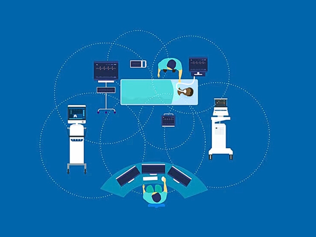 Ilustración de conectividad entre diferentes aparatos médicos